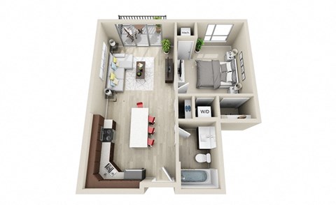 Floor plan for 1 bed, 1 bath, 683 sqft